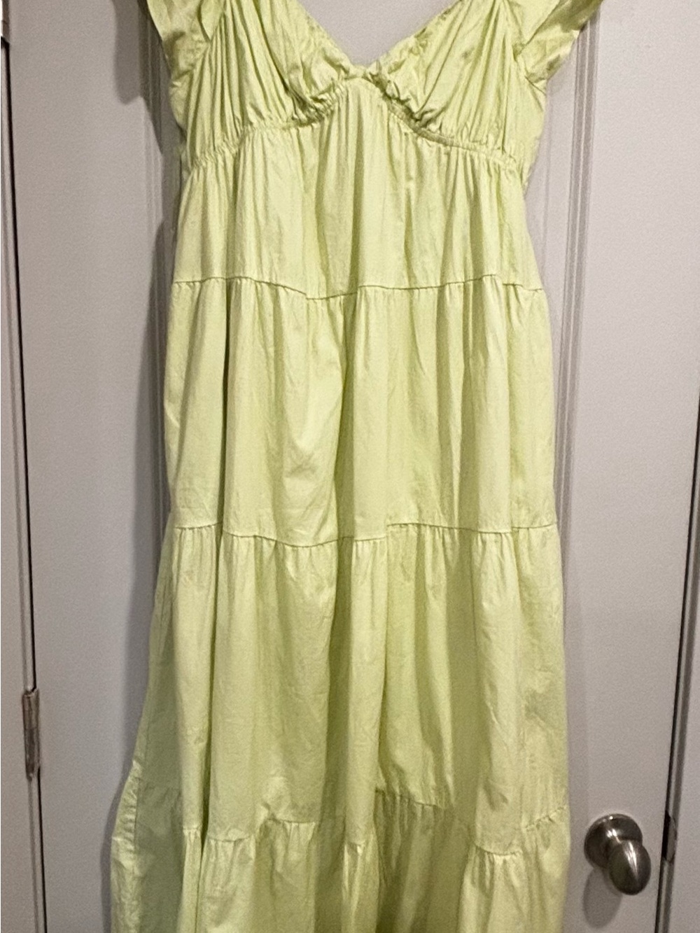 Motherhood Light Lime Ruffle Strap Maxi Dress